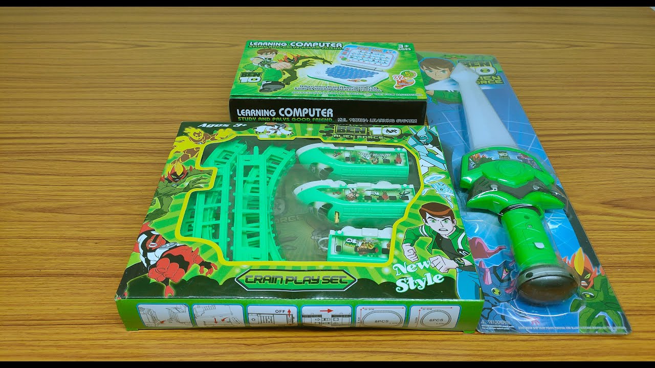 ALL NEW BEN TEN TOYS COLLECTION BEN STUDY LAPTOP, BEN TEN TRAIN PLAYSET, BEN TEN SWORD- LIGHTING