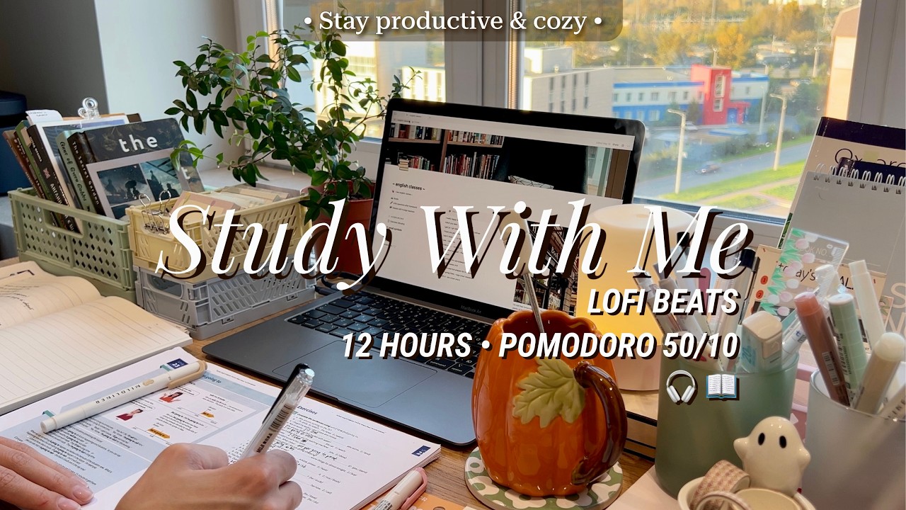 12-HR STUDY WITH ME 🎧 Calm Lofi Beats ☕️ [Pomodoro 50/10] Music for Study