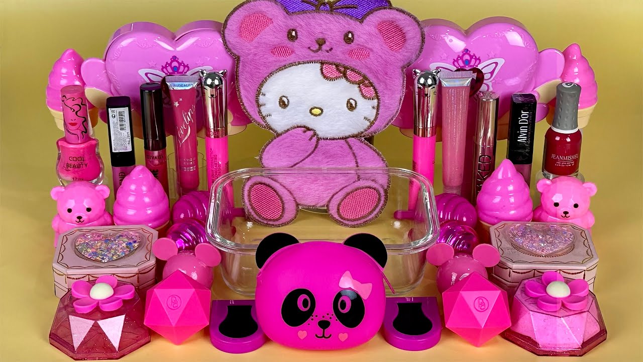 PINK SLIME. Mixing makeup and glitter into Clear Slime. Satisfying Slime Videos 2160p.
