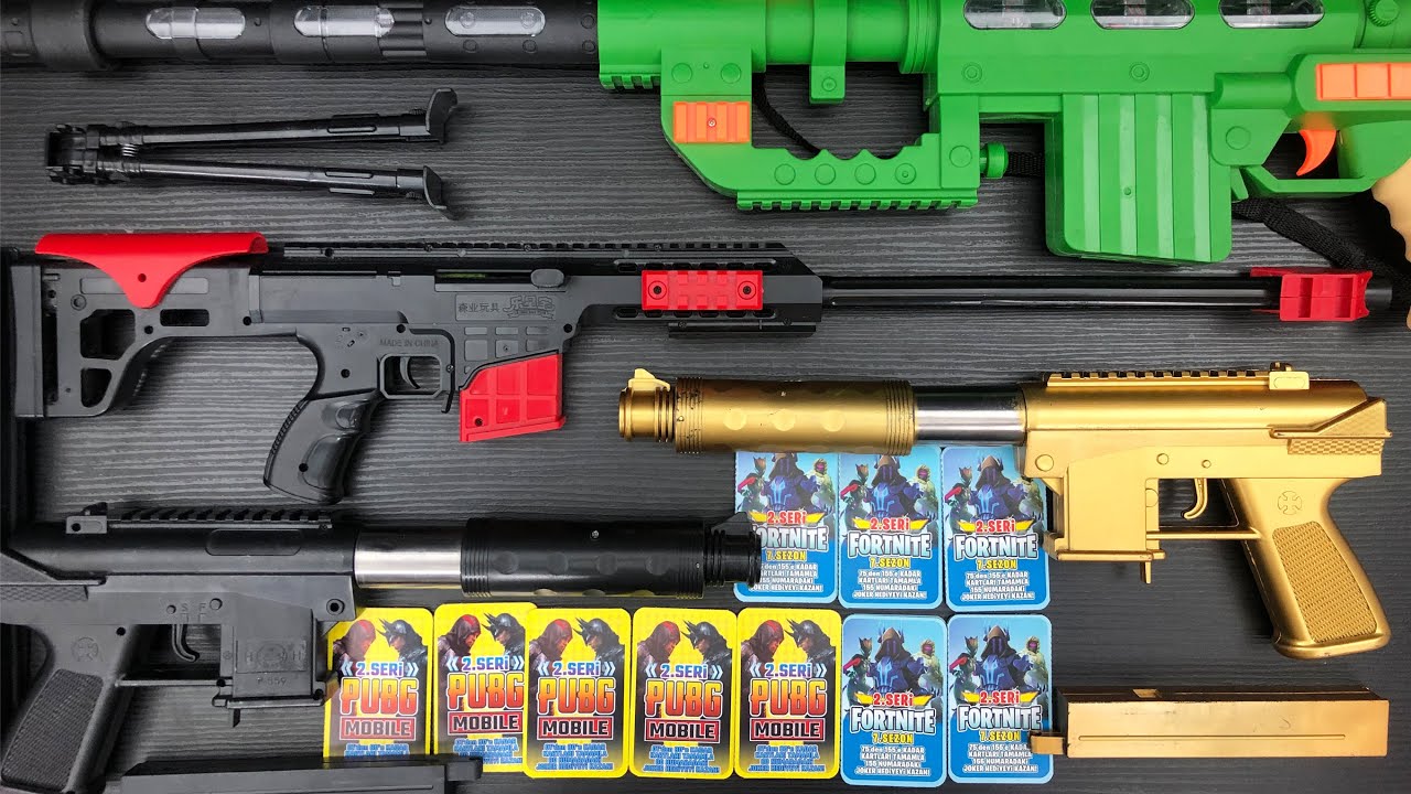 Gold Realistic Guns TEC-9 & Dark TEC-9 Guns - Sniper Rifle with Pubg and Fortnite Cards