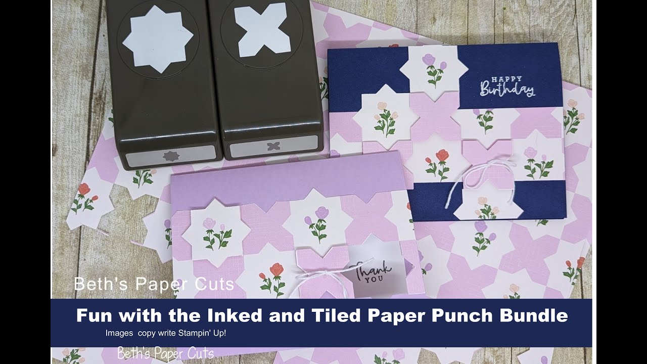 Inked and Tiled punches with Delightfully Eclectic Designer Paper pair up for these fun cards