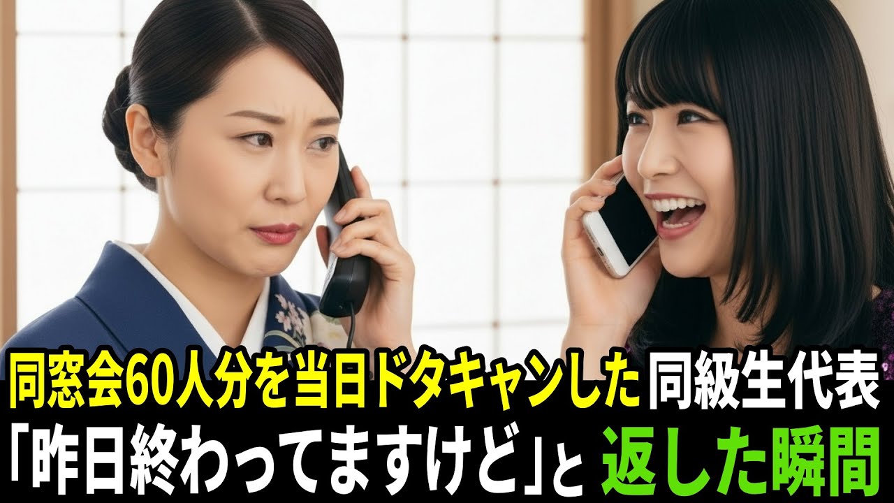 同窓会60人分の予約を当日ドタキャンした同級生代表の女→「同窓会は昨日終わってますけど」と伝えた結果【逆転】【スカッと】