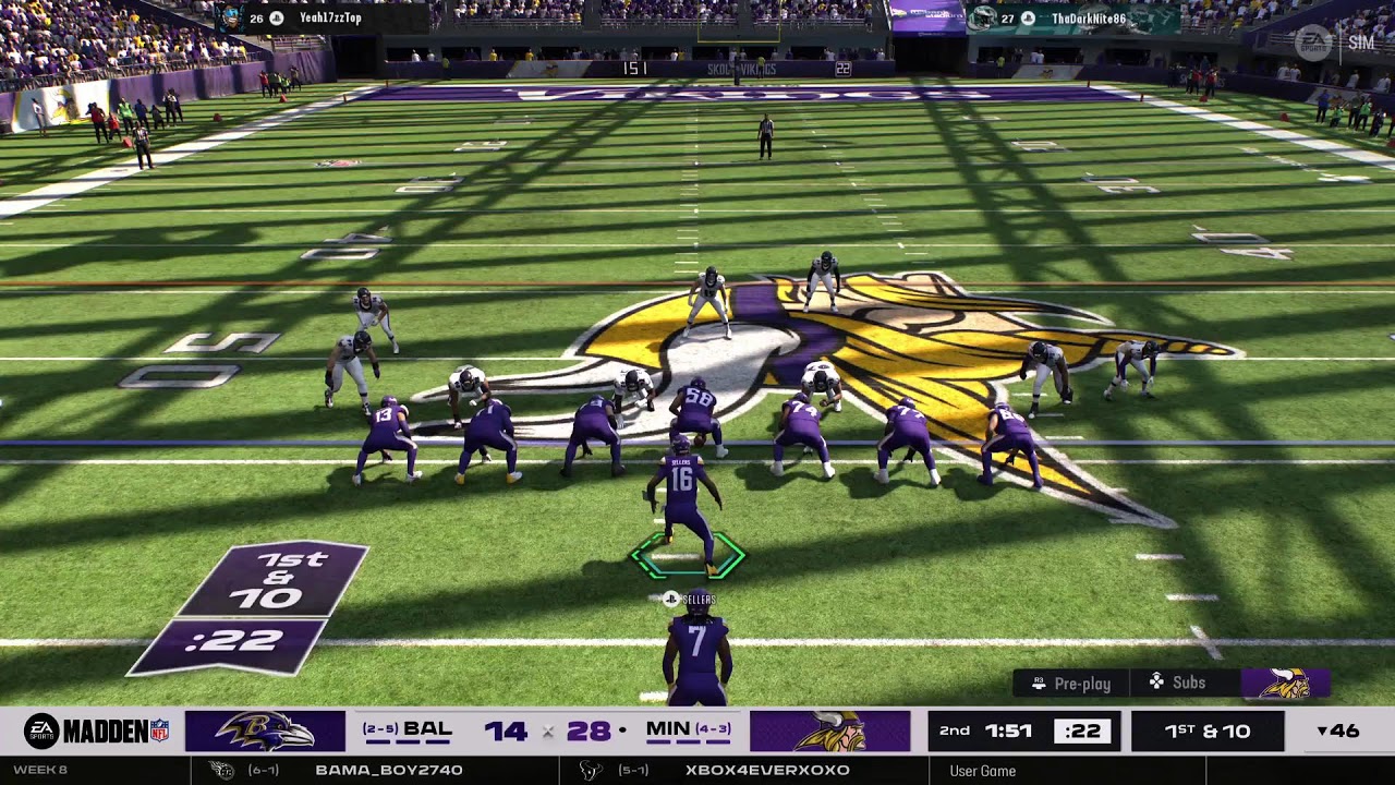 NFL Madden26 MSL 2029 Season Week 8 Ravens @ Vikings.