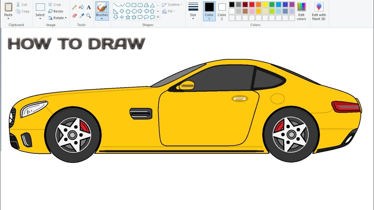 Drawing MERCEDES SPORTS CAR on computer using Ms Paint | Car Drawing Tutorial | How to draw Car.