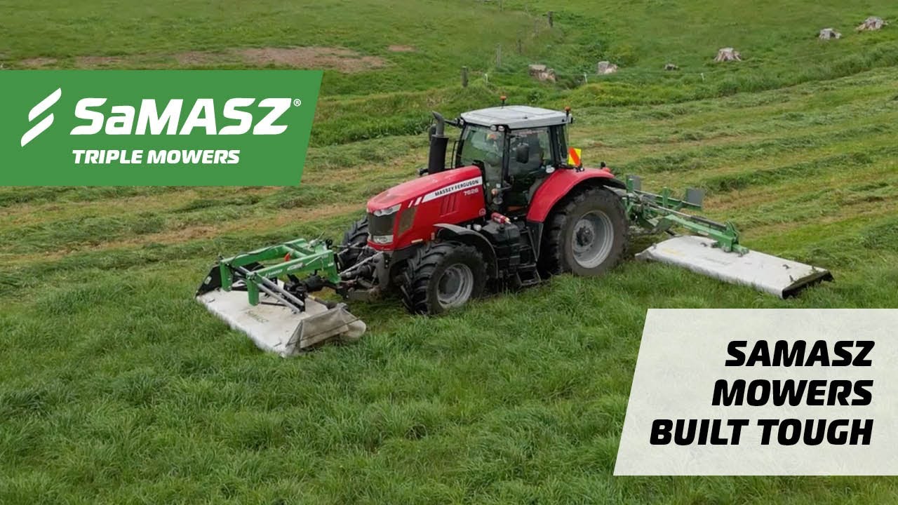 SaMASZ Triple Mowers smoke up a log and keep mowing, built tough, made for NZ
