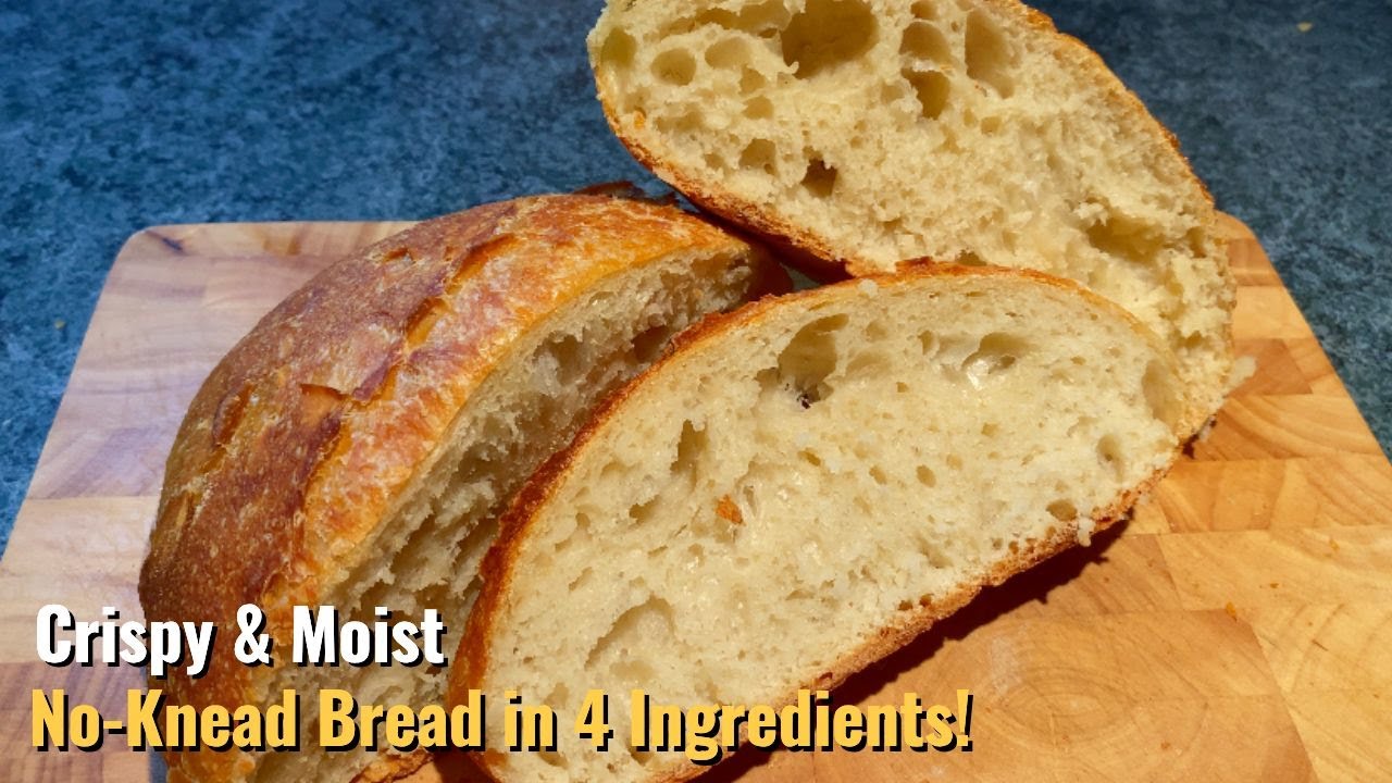 Easy 4-Ingredient No-Knead Bread 🍞😍| Crispy Outside, Soft Inside