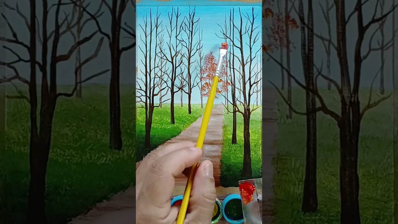 Pintura em Tela como pintar um Caminho com &Aacute;rvore de Fogo 