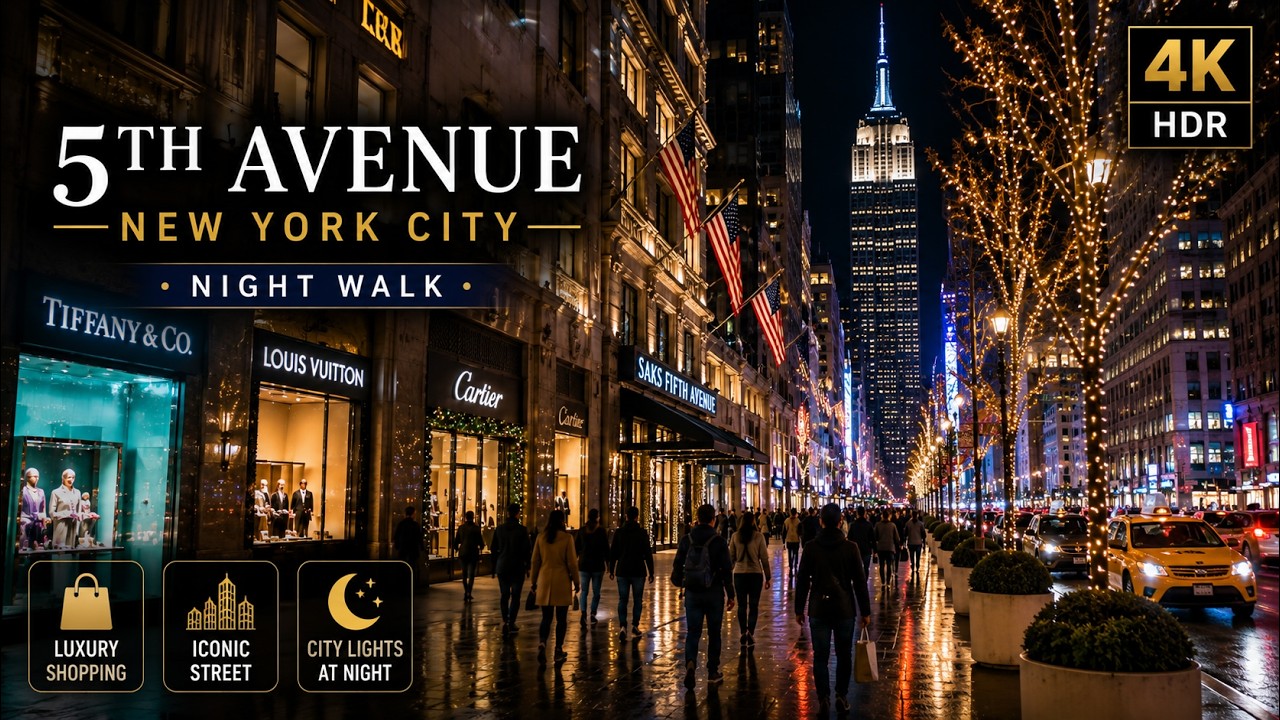 Feel New York at Night 🌙 | Walking 5TH AVENUE | 4K HDR