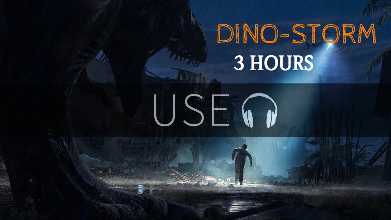3 HOURS in a DINOSAUR Rain Storm | Heavy Rain, thunder, and DINOSAURS | for Relaxing & Sleeping
