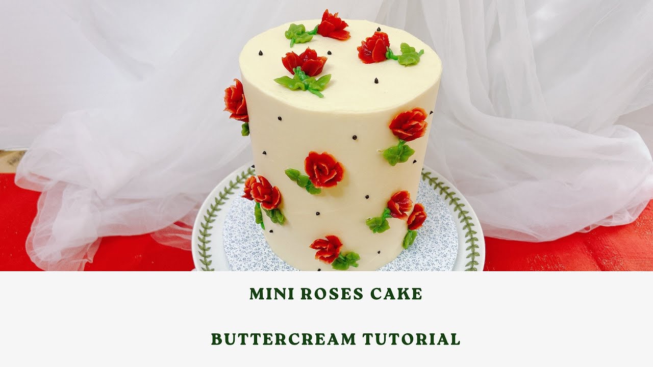 Mini Roses Valentines Day Cake | Smoothing buttercream cake | Tutorial | Buttercream Petals