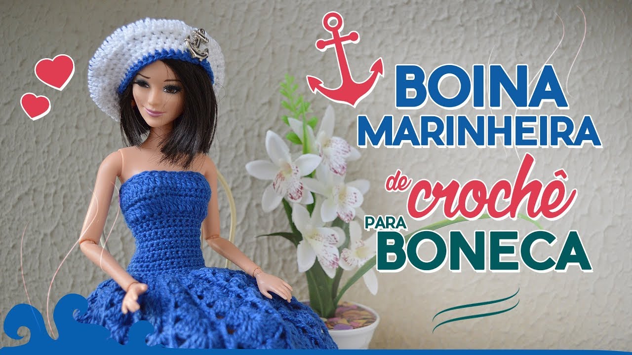 Boina de crochê para boneca (marinheira) | Raquel Gaúcha