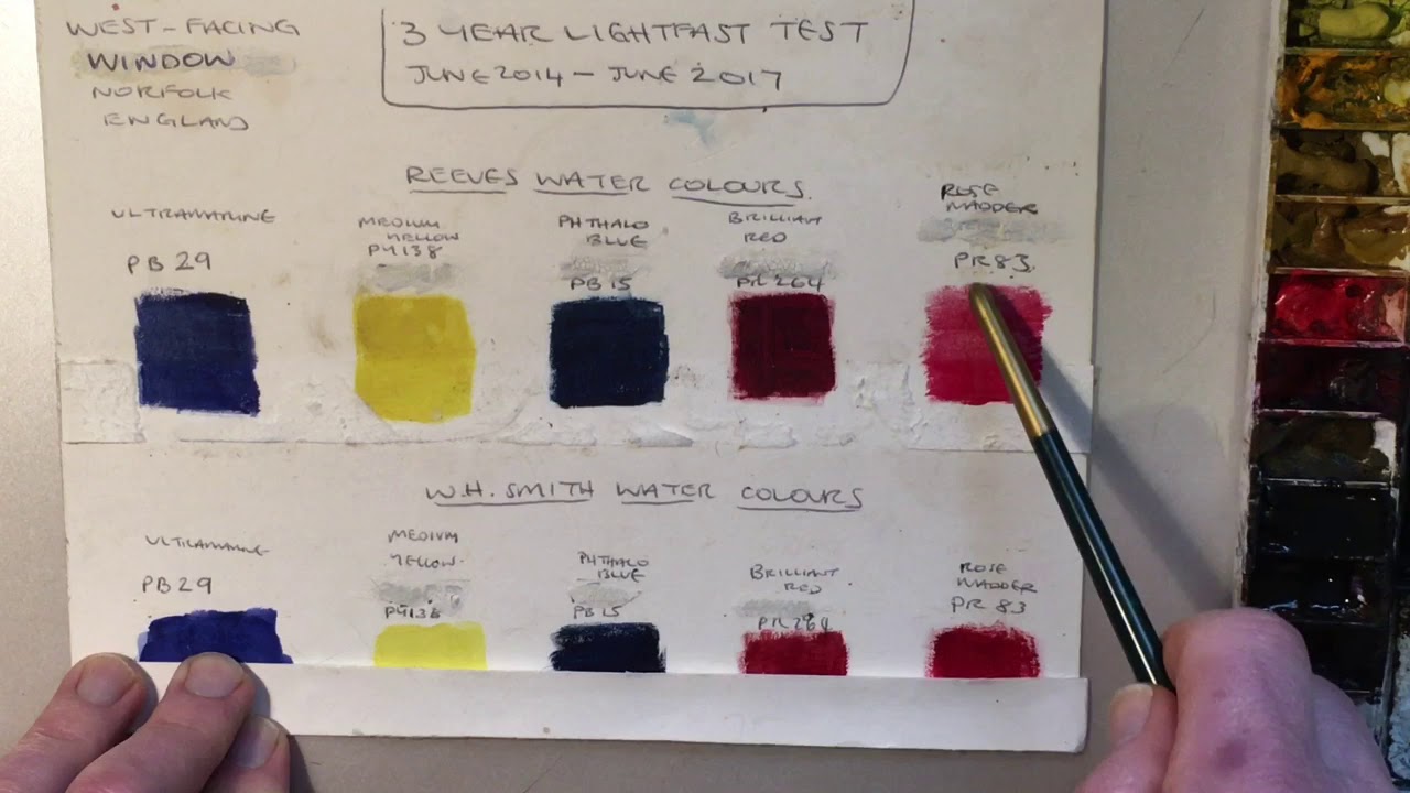 3 Year Lightfast Test on Reeves and WHSmith Watercolours