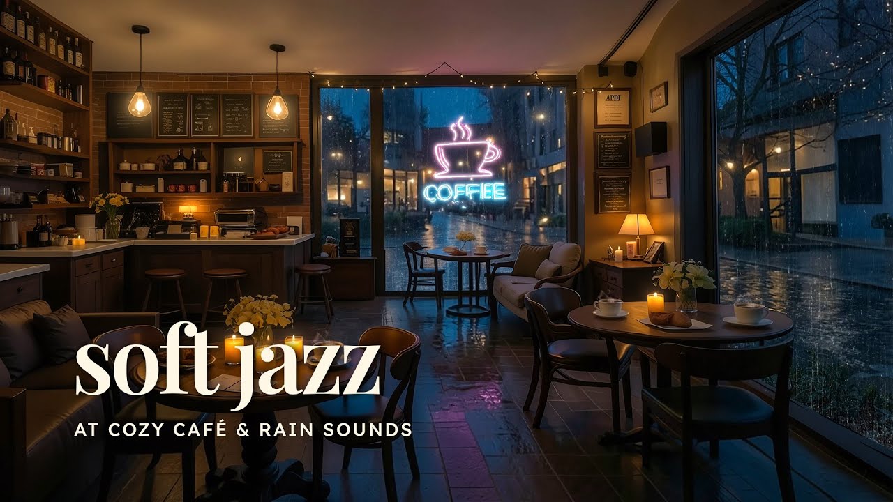 Soft Night Jazz ☕ Cozy Coffee Shop Ambience with Relaxing Jazz Music, Rain Sounds for Study, Work