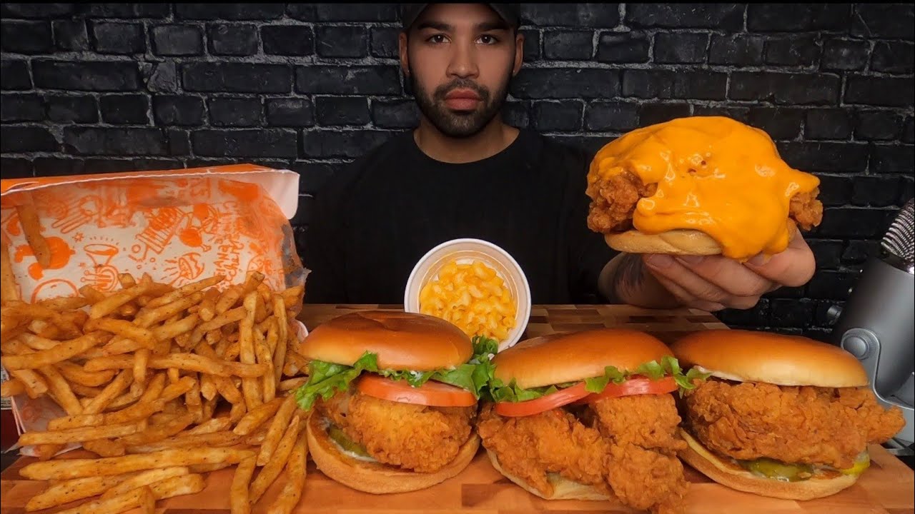 (ASMR) POPEYES CHICKEN SANDWICH, MACARONI, AND FRIES MUKBANG