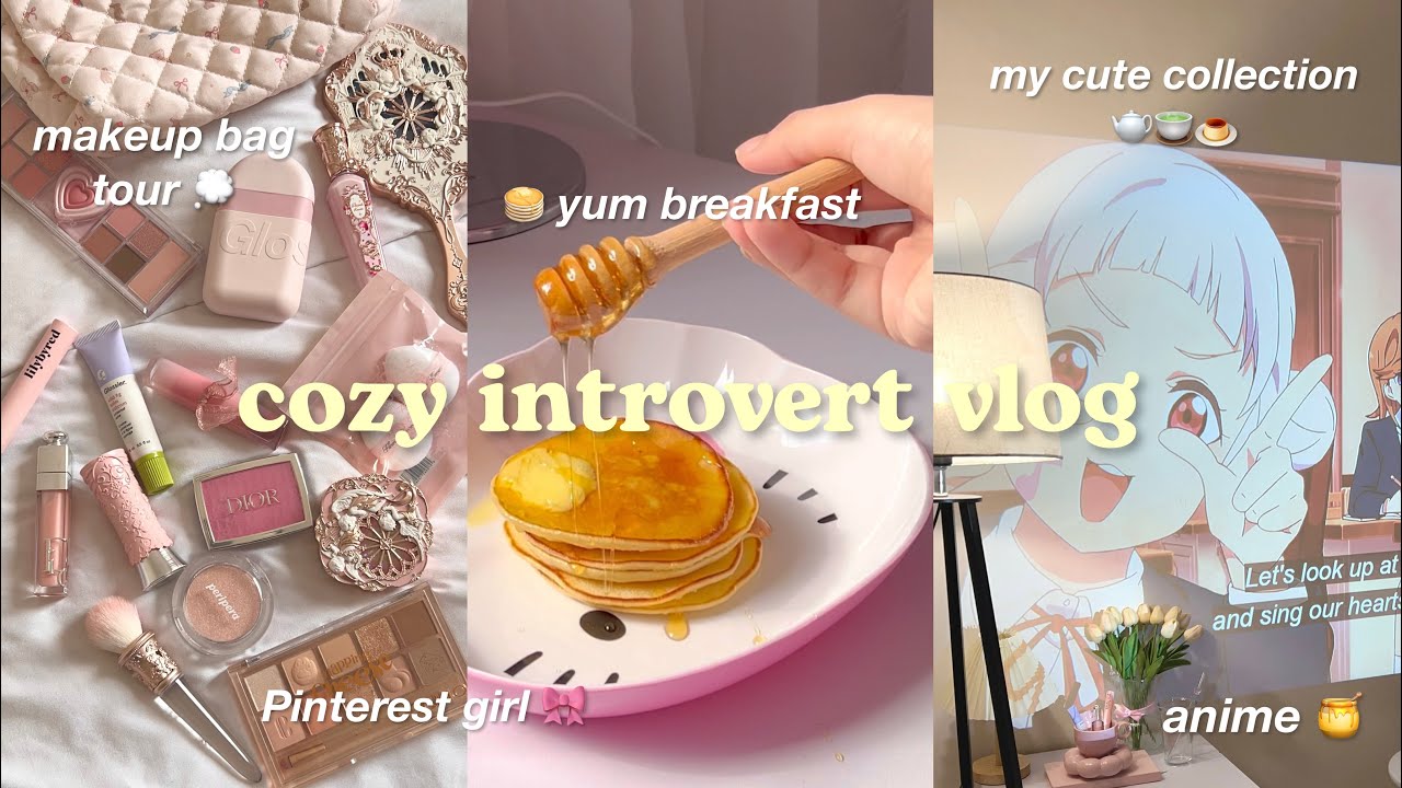 cozy introvert vlog 🍯 cute kitchenware collection, makeup bag tour, cute brekky ideas, haul, anime 🌸