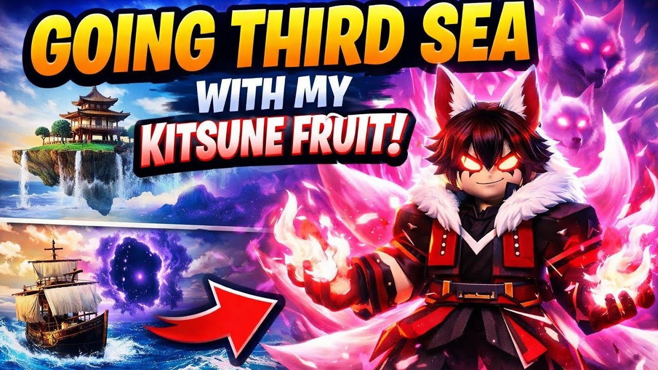 Going third sea with my kitsune fruit in blox fruit!!(Full Video)