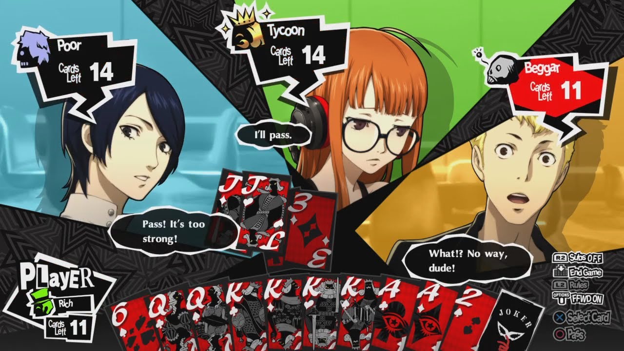 Persona 5 Royal, но я разорил Футабу, не дав ей сыграть ни одной карты в Tycoon