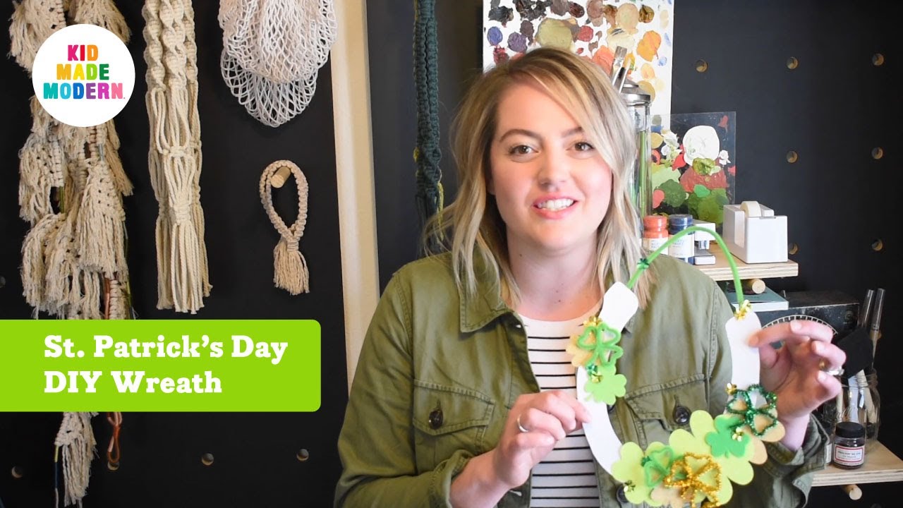St Patrick's Day Shamrock Horseshoe Wreath activity Arts Crafts Tutorial for Kids 🍀 Kid Made Modern