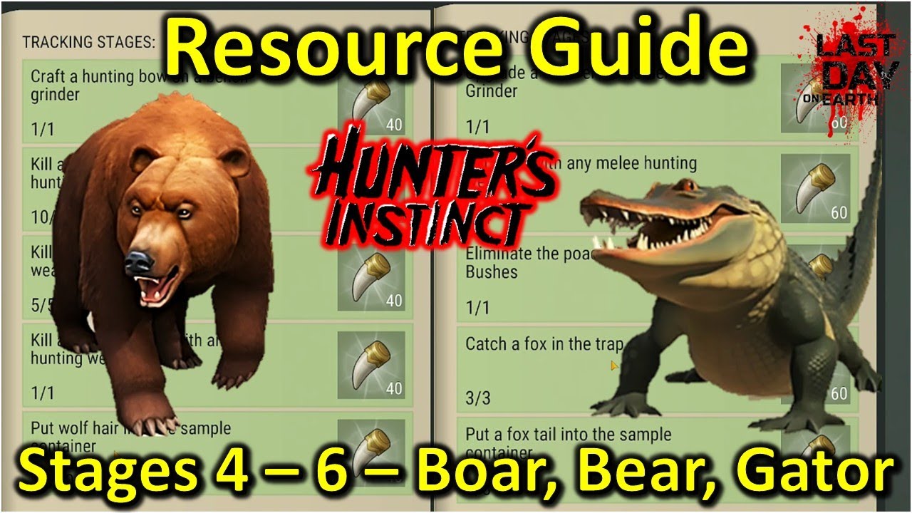 Everything you need for Hunters Instinct Stages 4 - 6 - Boar, Bear, Gator [Last Day on Earth]