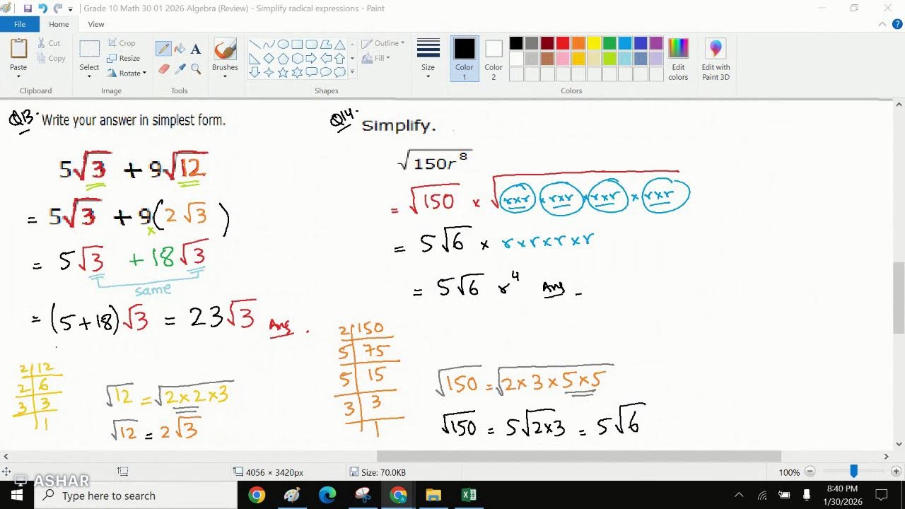 Math, Grade 10, January 30, Algebra (Review)