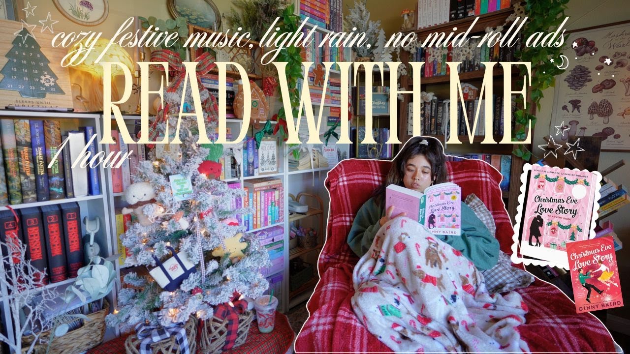 read with me for 1 hour 📖🎄 (light rain sounds & cozy festive music, no mid-roll ads)