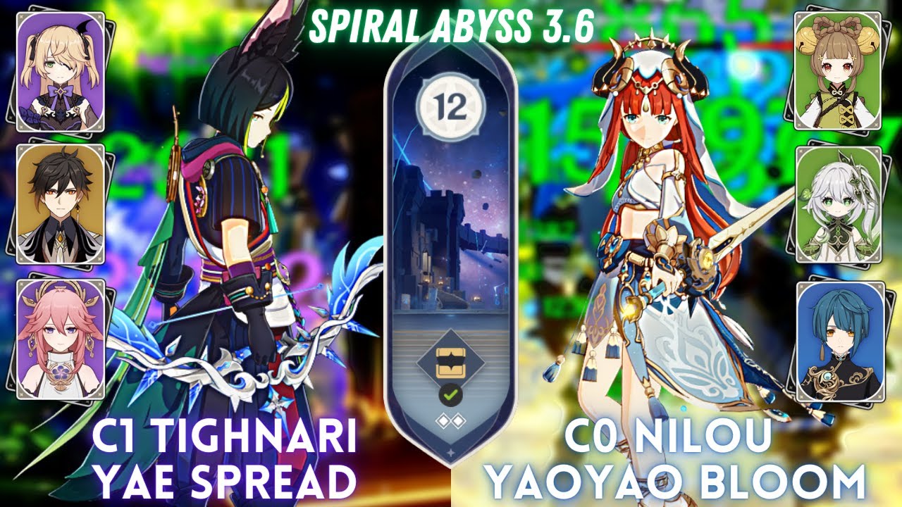 NEW SPIRAL ABYSS 3.6! C1 Tighnari Yae Spread & C0 Nilou Yaoyao Bloom | Floor 12 - 9⭐
