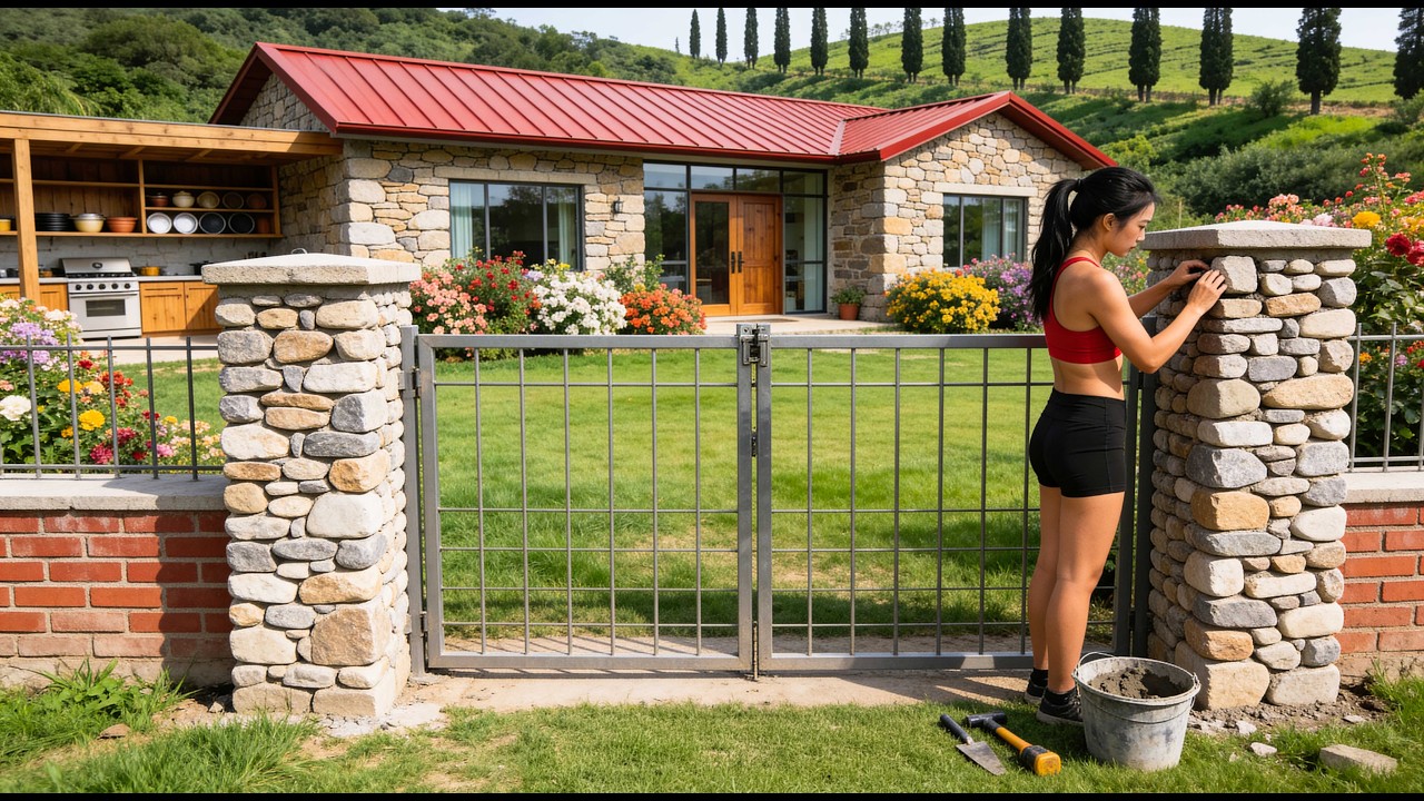 72時間で門柱に装飾石施工 | 72 Hours Attaching Decorative Stones to Gate Pillars | Finishing Gate Construction
