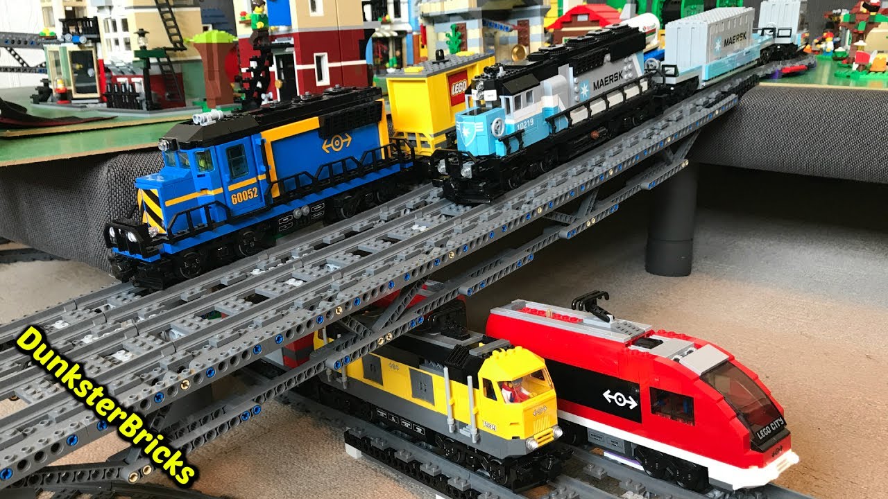 LEGO Train Track Setup #9! Passenger and Cargo Trains, and 5 MOC Bridges!