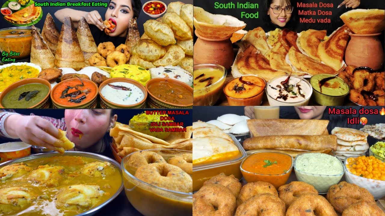 Eating spicy🔥idli sambar,masala dosa,medu vada,chutney🥵South Indian food🤤Bigbites mukbang asmr