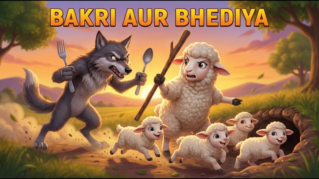 Bakri aur Bhediya 🐐🐺 | Ek Bakri aur Uske Chaar Bacche | Hindi Moral Story for Kids | AaoGu Rhymes