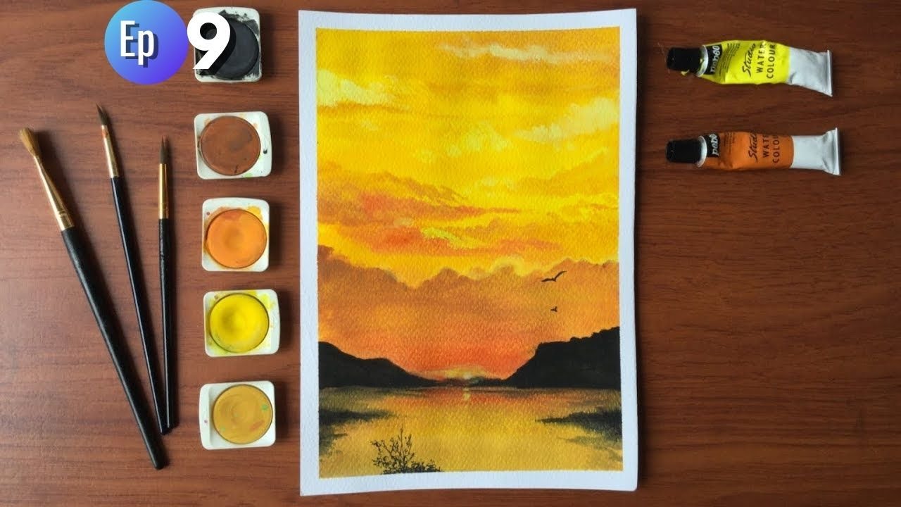 ⭐️🧡 CÓMO PINTAR UN ATARDECER CALIDO 🔥 ACUARELA PARA PRINCIPIANTES #9