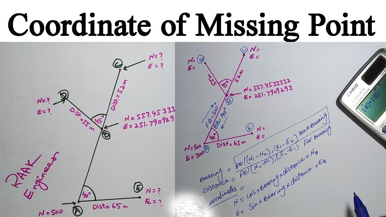 Coordinates of Missing Point | Bearing with two Point Coordinate