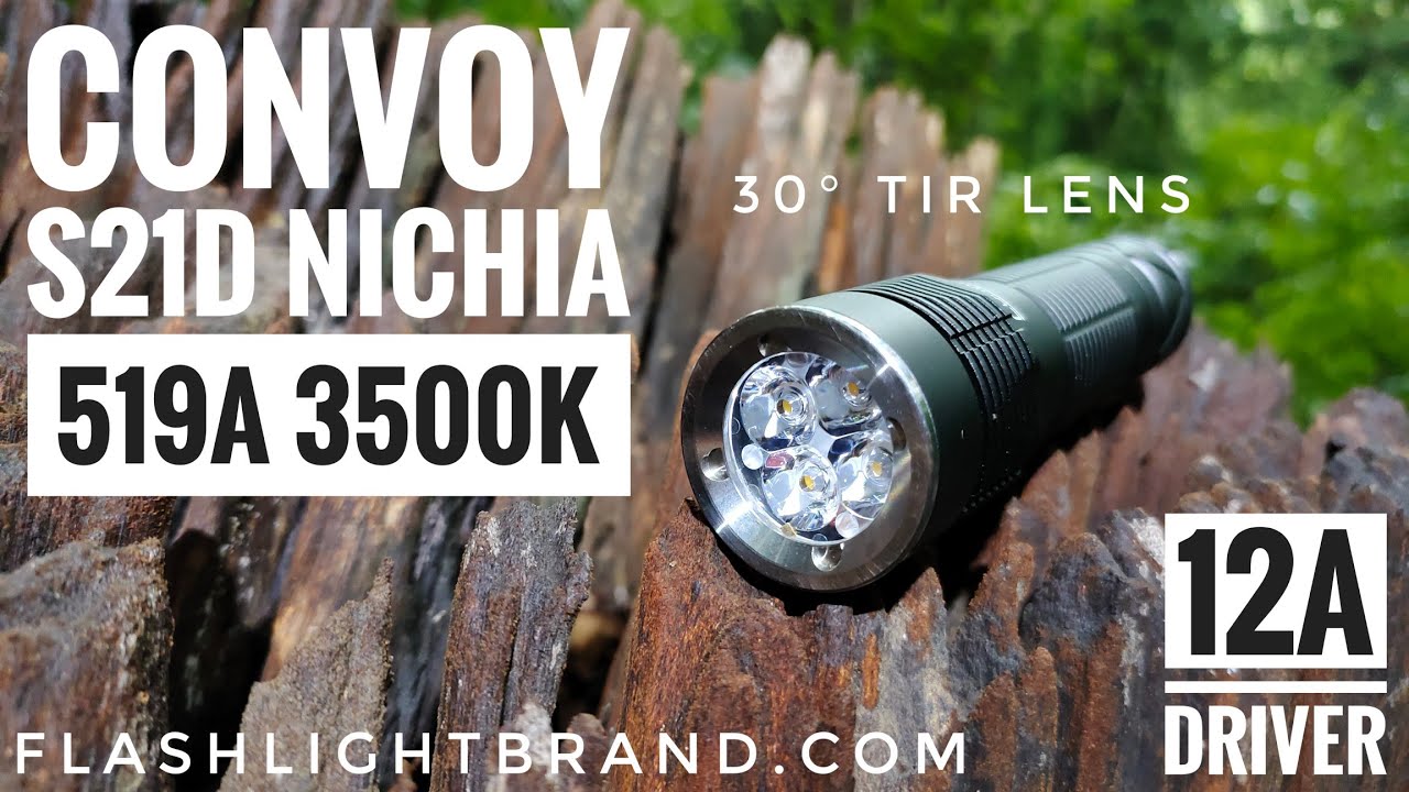 Convoy S21D, Nichia 519a 3500k, 30&deg; TIR lens, 12A driver