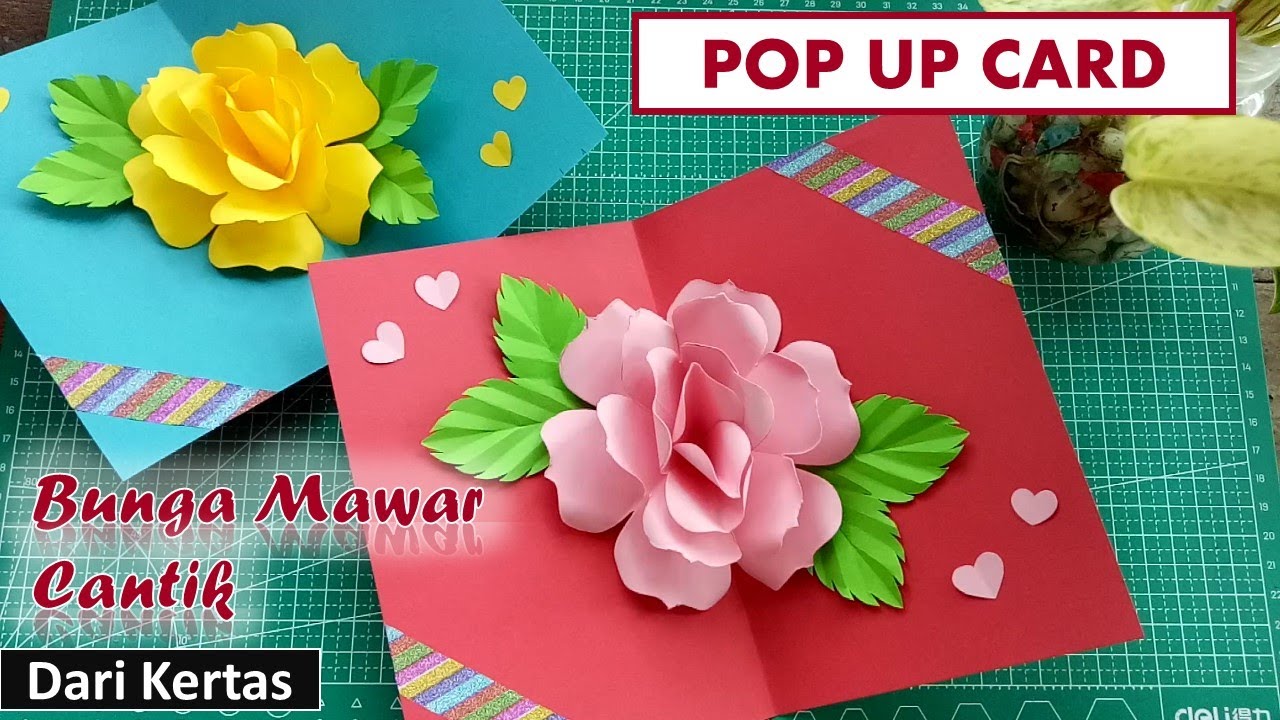 DIY KARTU UCAPAN BUNGA MAWAR POP UP/ Birthday Card / Bunga Mawar dari Kertas  / Origami Bunga Mawar