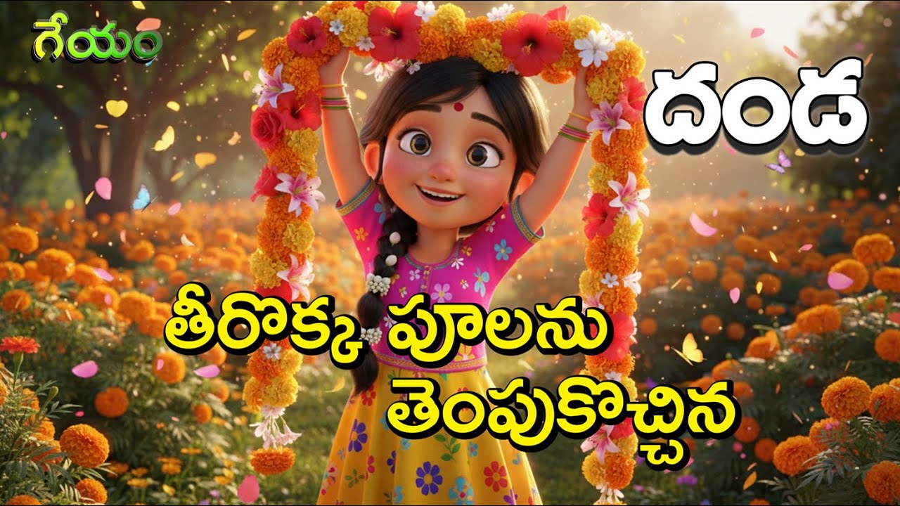 తీరొక్క పూలను తెంపుకొచ్చిన - దండ గేయం | Telugu Kids Rhyme | Flower Garland Song for Children