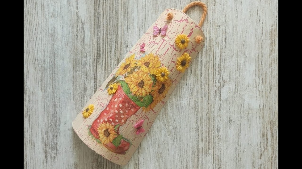 Teja decorada con craquelado, decoupage y 3D