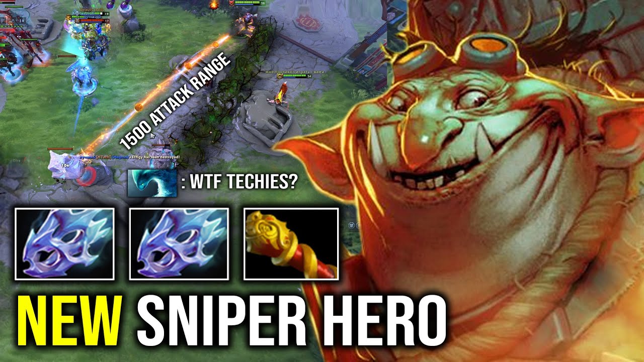 NEW SNIPER HERO +1500 Attack Range Insane Speed Double Moon Shard Level 30 Techies Spammer Dota 2