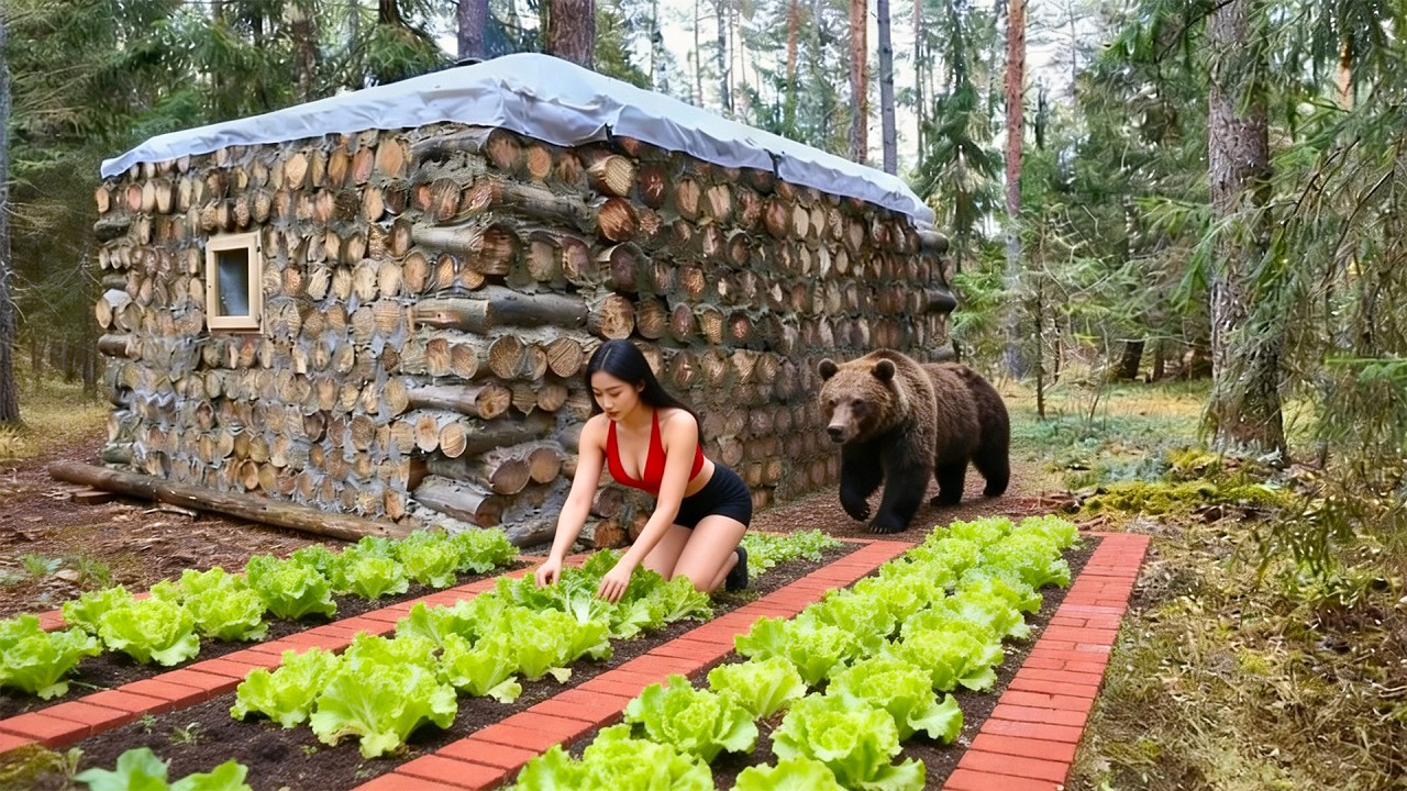 TIMELAPSE: A Talented Girl Builds Brick Raised Garden Beds in a Forest Garden – From Start to Finish
