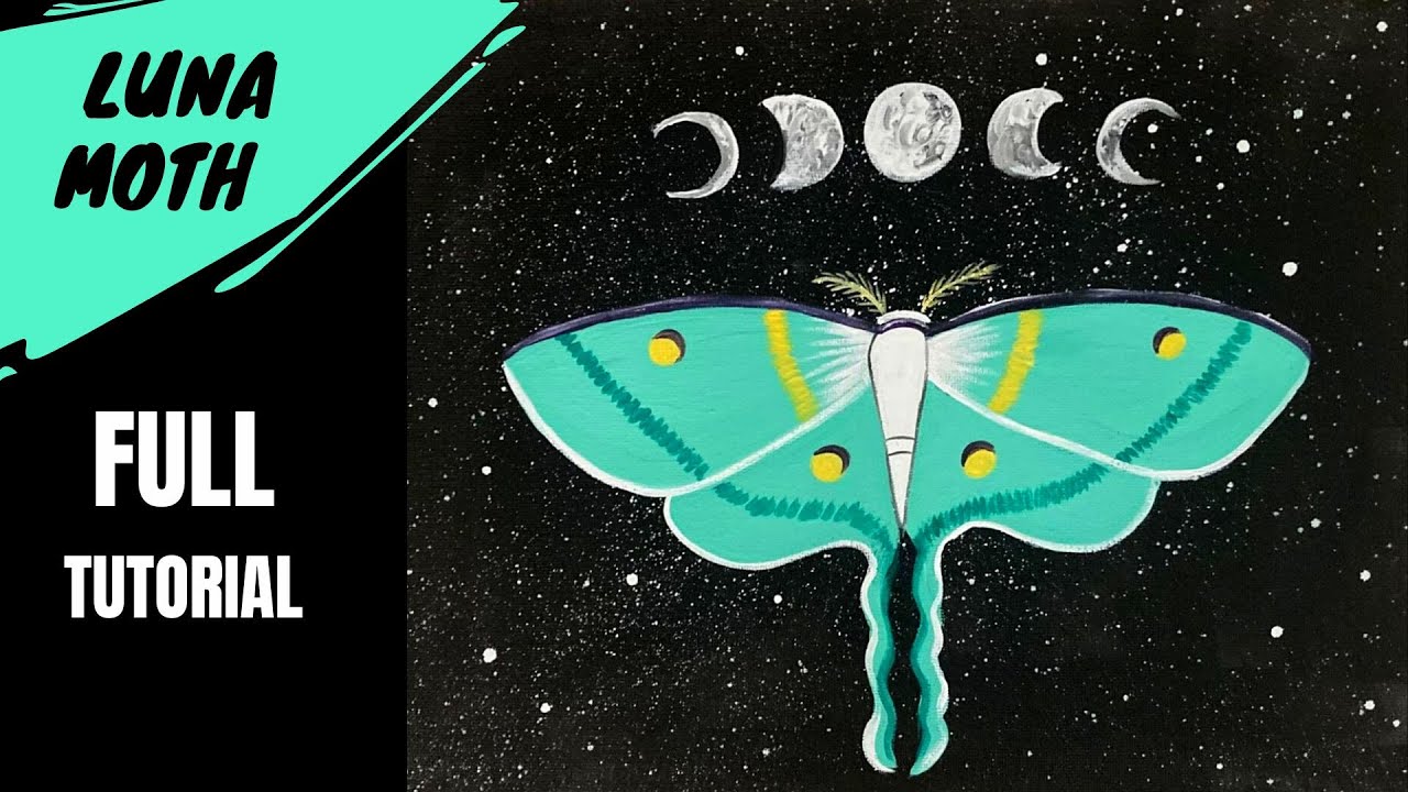 🌜EP120 - 'Luna Moth' easy acrylic painting tutorial of luna moth and lunar cycles