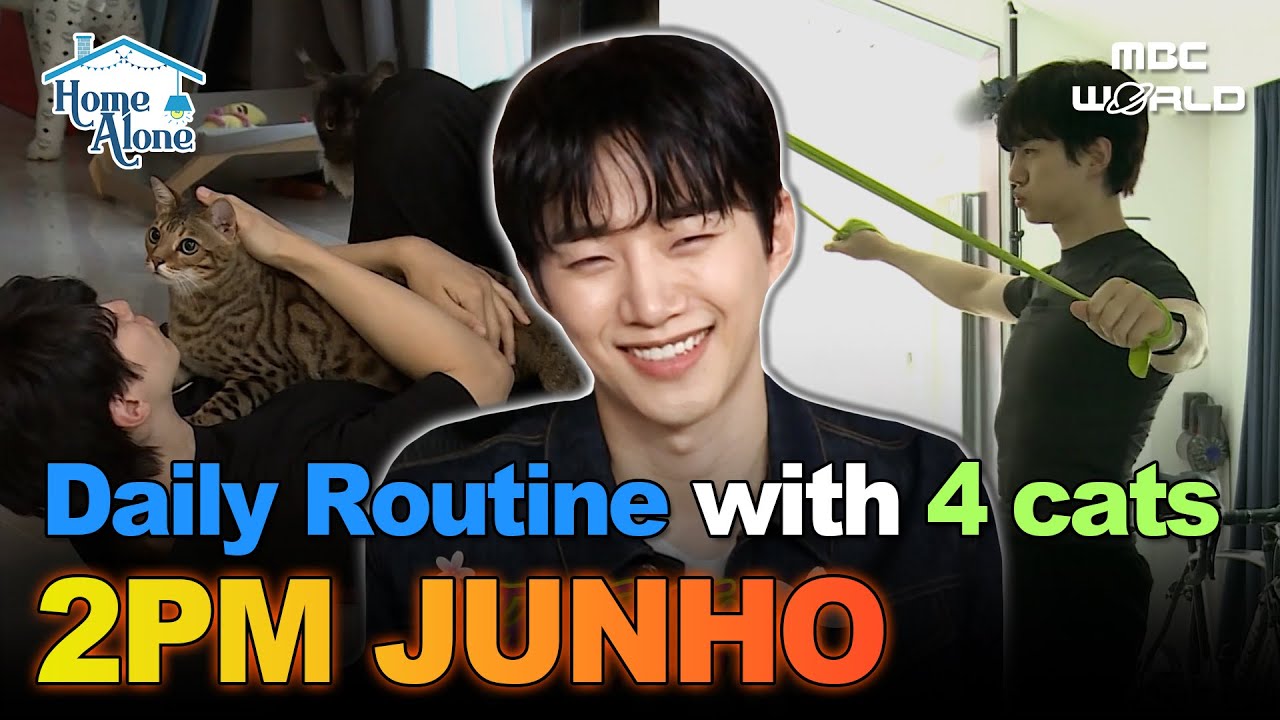 [Sub] 2PM Junho’s Workout Routine with His 4 Lovely Cats😺💕 #2pm #junho #typhoonfamily