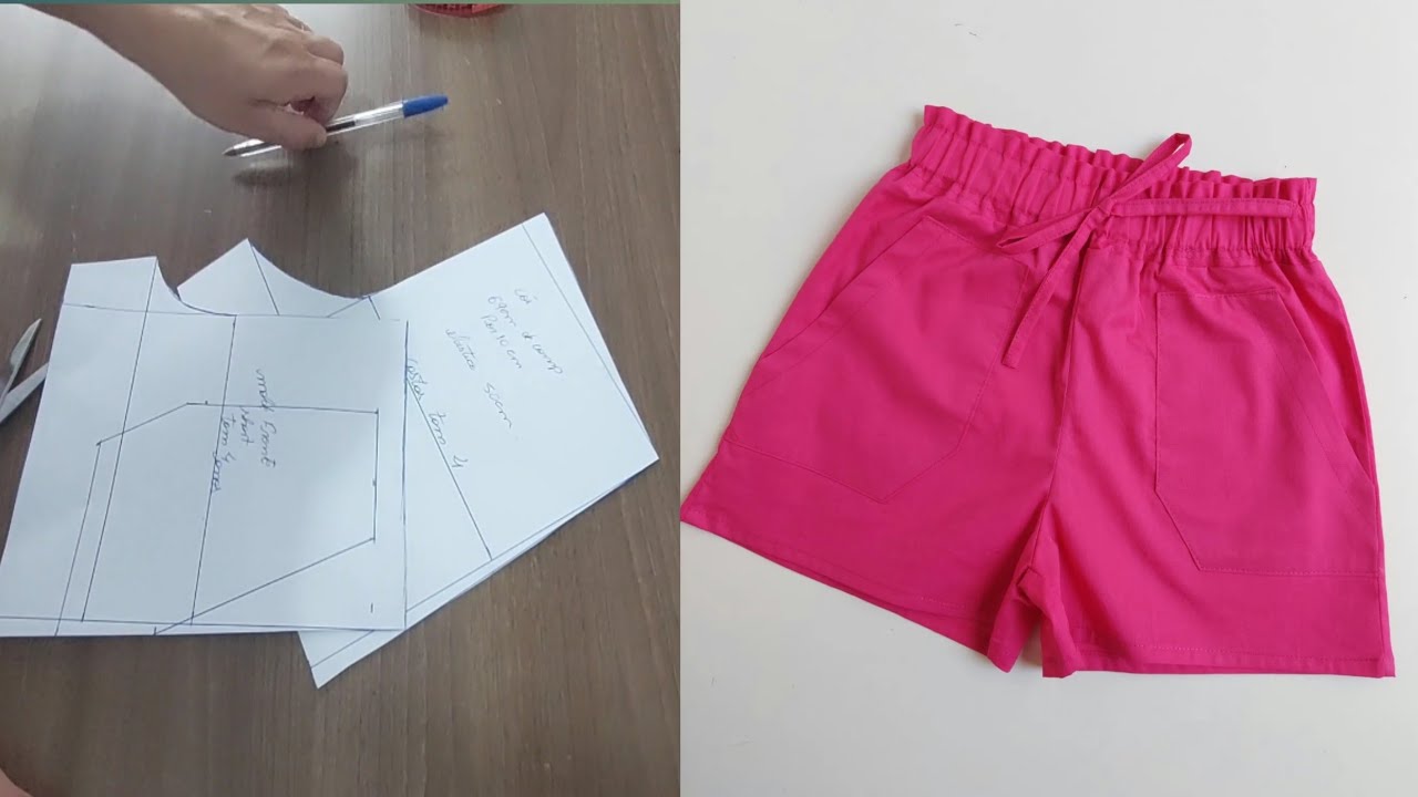 COMO FAZER A MODELAGEM SHORT INFANTIL CÓS ALTO DE ELÁSTICO #costurainiciantes #modelagem