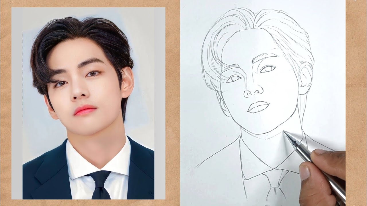 Как нарисовать Ви из BTS (Тэхёна) 💜 Простой урок рисования карандашом
