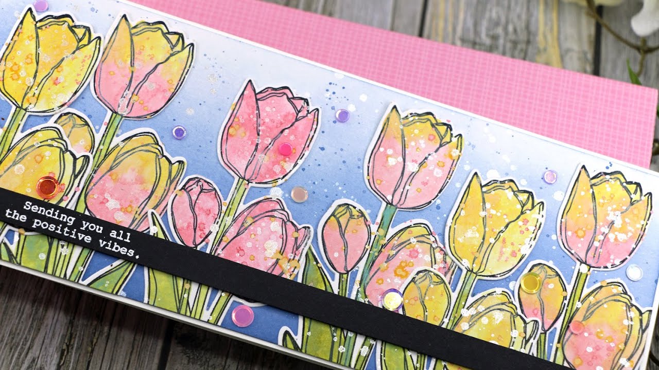 EASY Watercolor w Distress Oxide Sprays | Sketch Tulip Bouquet Take 5