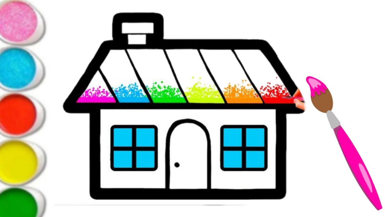 House Drawing| Draw a simple house step by step easy| House Drawing and coloring for kids 