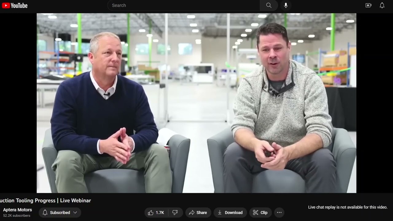 Steel makes it Real:  Aptera Production Tooling Webinar Commentary