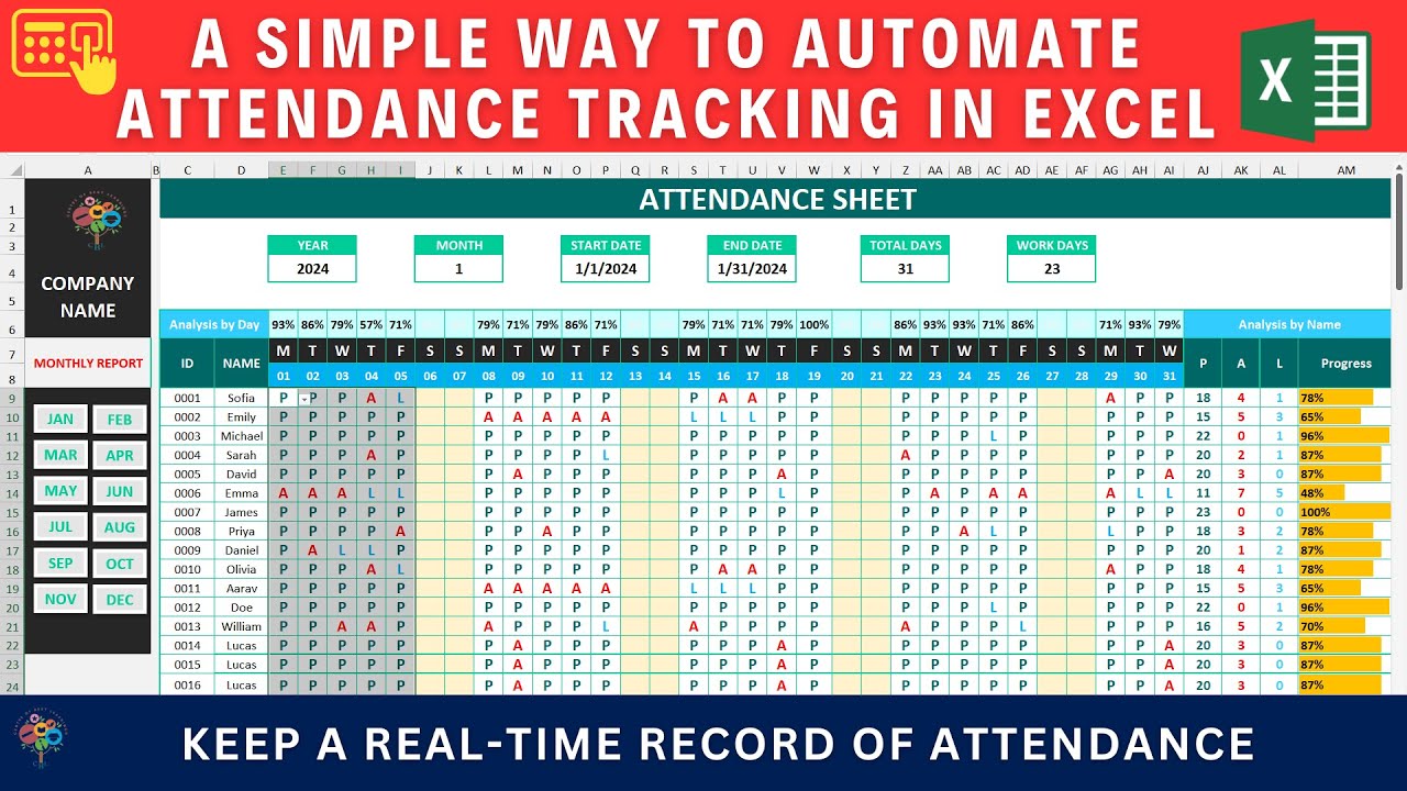Create Automatic Attendance Tracker in excel | tutorial