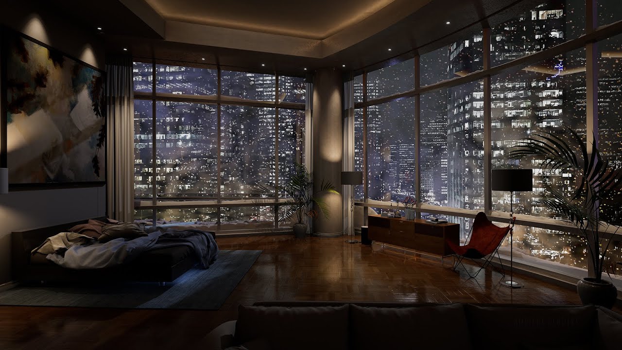 A Good Night's Sleep In This Snowy & Luxurious Chicago Penthouse | Soothing Wind Sounds For Sleeping