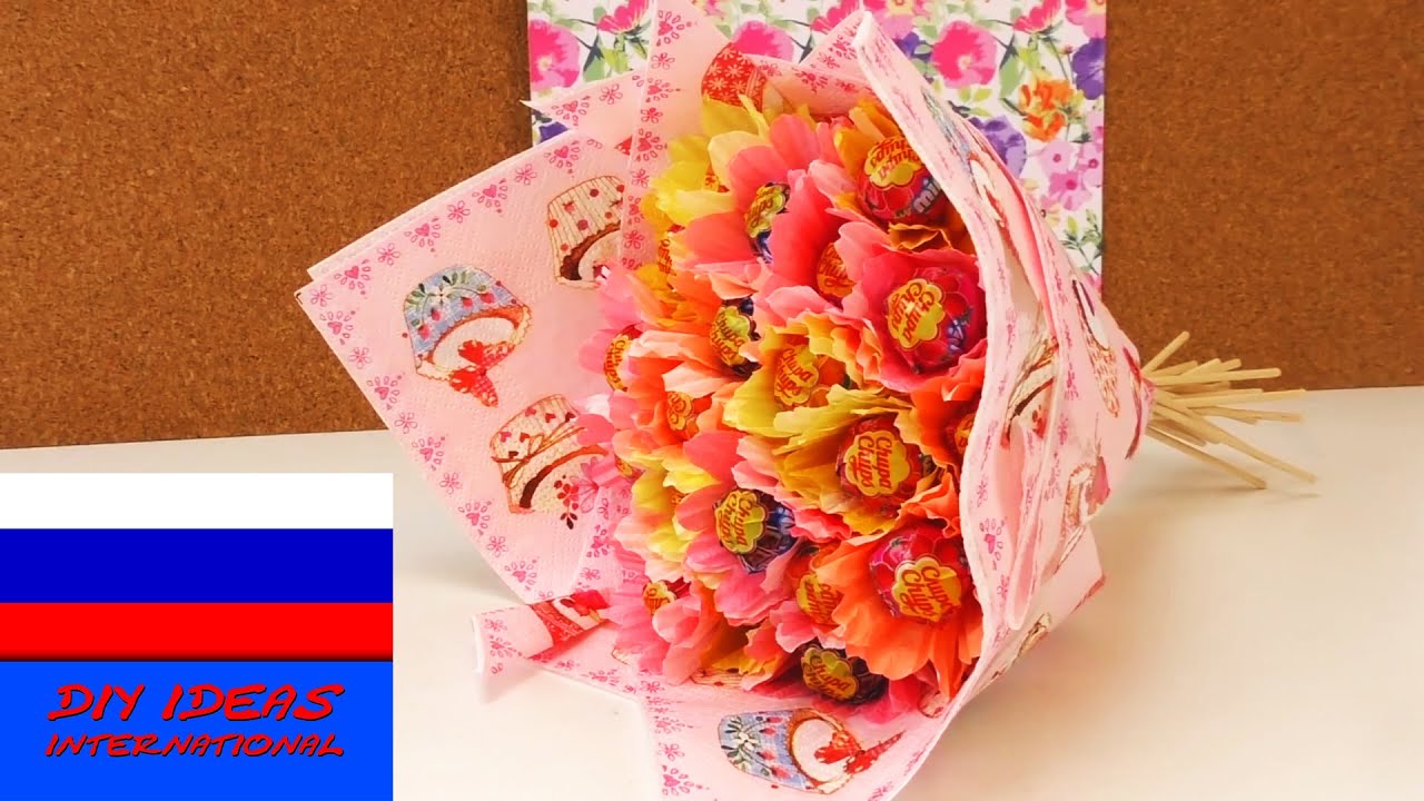 Идея для подарка букет из чупа чупсов