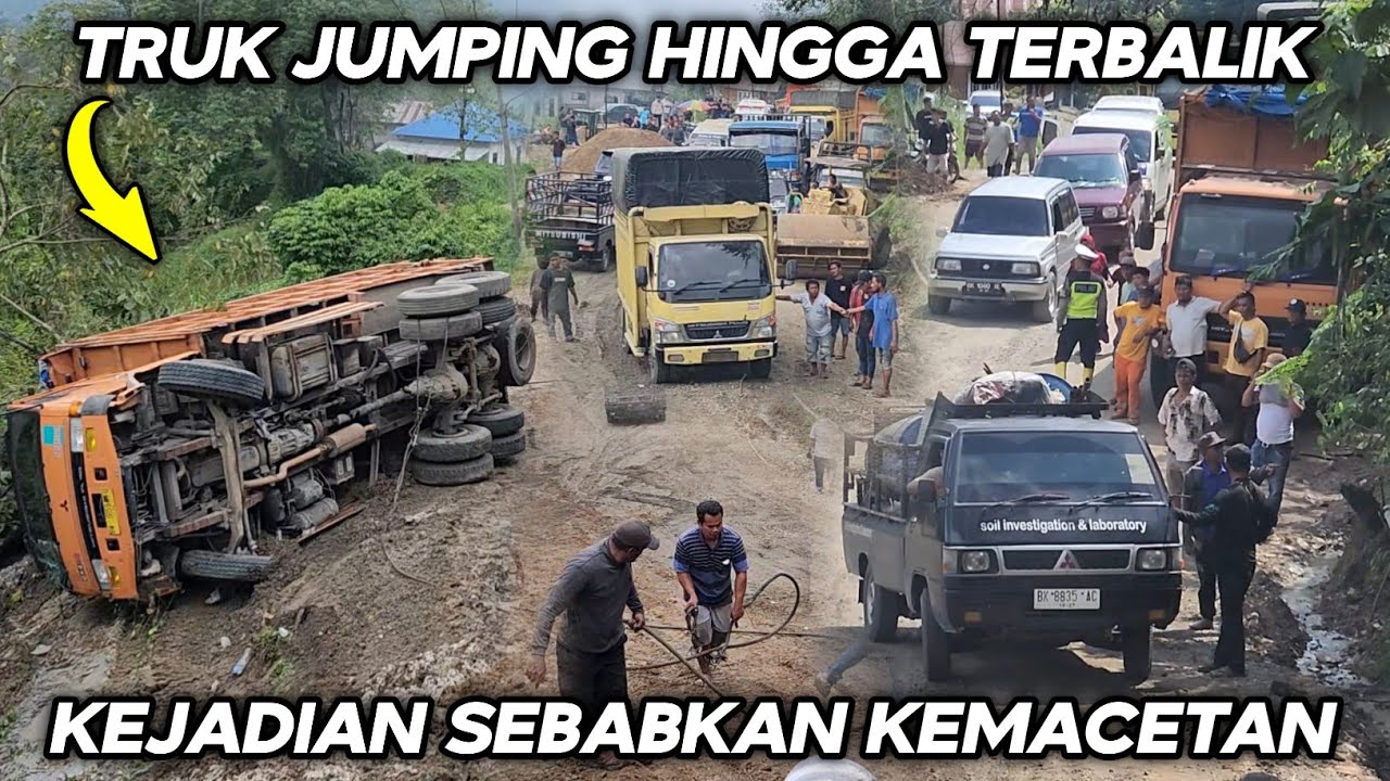 Kejadian Sebabkan Kemacetan !!! Truk Jumping Hingga Terbalik Di Batu Jomba
