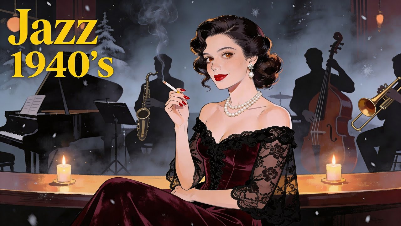 1940s Cozy Smoky Winter Jazz Bar Lounge 🎷 Anxious Longing & Snowy Blues | 3+ Hours Deep Sleep